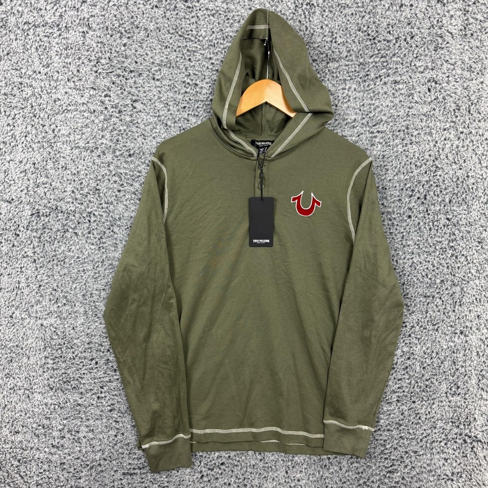 True Religion Hoodie Adult Small Green Hooded Flock Henley Shirt Graphic Men S